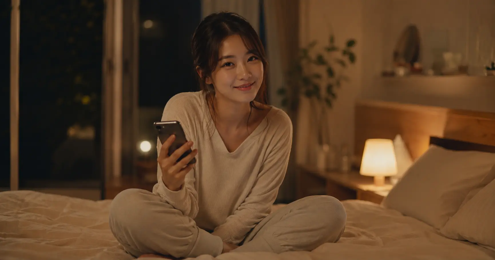 無料でおなでんできるアプリを試す日本人女性のイメージ